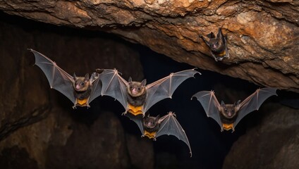 Close-up of bats in a cave