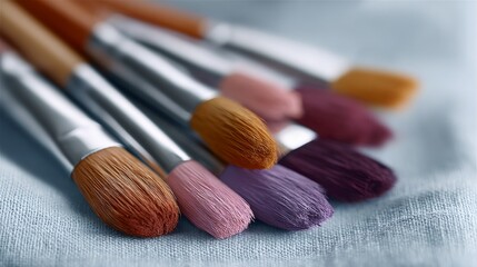 Collection of makeup brushes of various colors and sizes