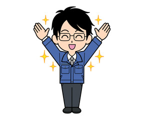 喜んでいる営業マンの男性