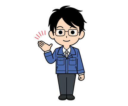 案内する営業マンの男性
