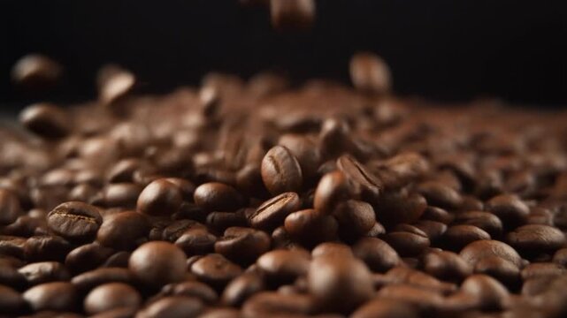 Freshly roasted coffee beans cascade onto a fragrant pile ready for brewing