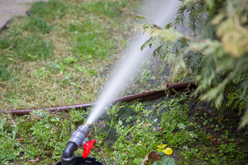 Irrigation sprinkler system blowout process. Irrigation valve box.
