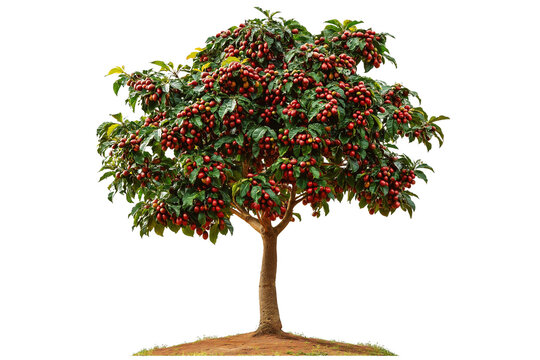 Coffee Tree with Ripe Beans Vector Isolated on Transparent Background