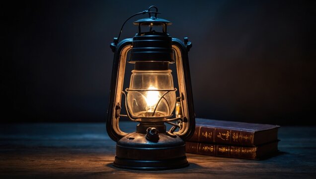 Old hanging metal oil lamp close-up.
