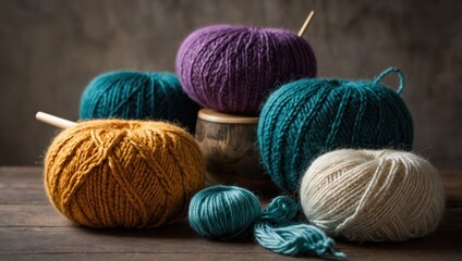 colorful yarn, woman knitting