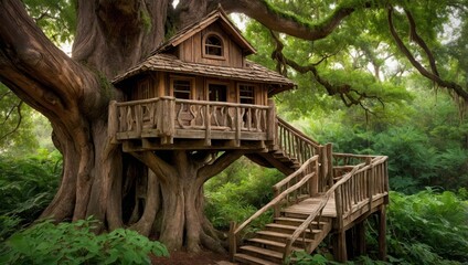Tree house in the forest