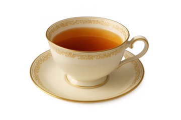 Elegant teacup and saucer on transparent background in high quality.