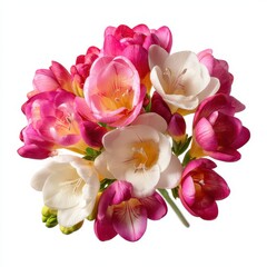 Vibrant Bunch of Freesia Flowers in Shades of Pink and White, Perfectly Isolated on a Clean Background