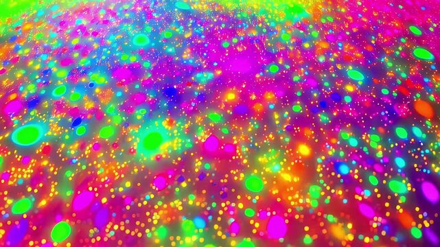 This vibrant video showcases an explosion of colors, featuring swirling patterns of pink, green, and yellow bubbles. The mesmerizing composition creates a festive and energetic atmosphere that captiva
