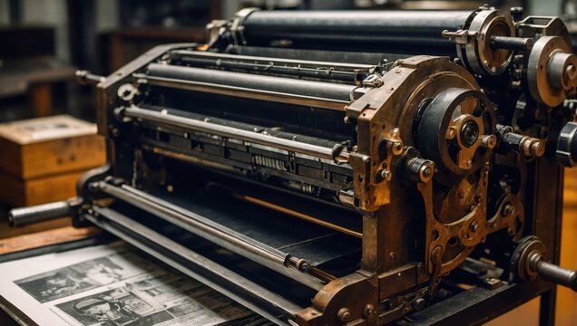 Vintage printing press, old printing machine