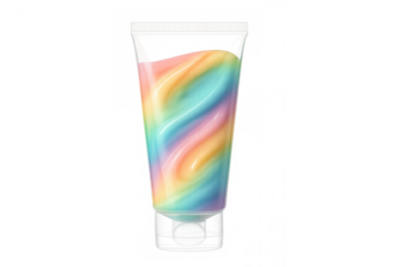 Glass of vibrant layered rainbow smoothie representing healthy colorful drink and vibrant lifestyle, transparent background