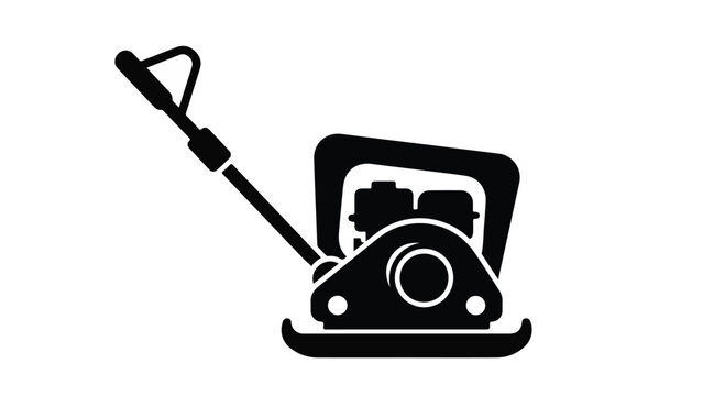 Black plate compactor icon with handle on white background for construction and landscaping concept