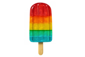 Rainbow ice pop symbolizing pride, enjoying summer, sweet frozen dessert on transparent background