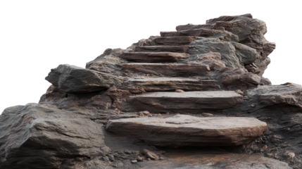 Natural stone steps, meticulously cut into a rugged rock face, creating an old pathway for climbing and exploring, representing progress and overcoming obstacles, png