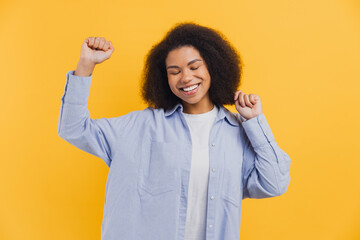 African American woman celebrating happiness and success