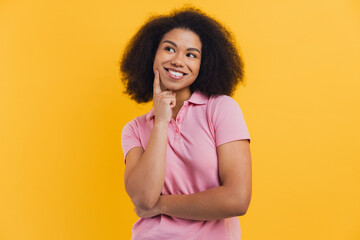 African American woman thinking, smiling, having an idea