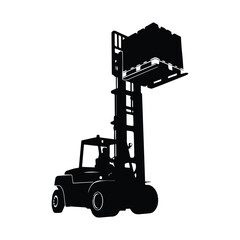 Forklift lifting cargo on pallet silhouette Vector, illustration
