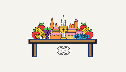 Fototapeta premium A ceremonial table adorned with vibrant fruits and sweets representing prosperity and abundance in the couples new life.