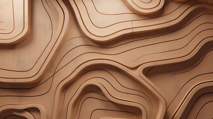 Abstract beige topographic contour lines create a sophisticated 3d layered background texture with soft shadows and depth