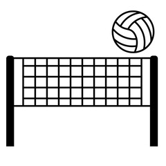 バレーボールとネットのシンプルな線画イラスト