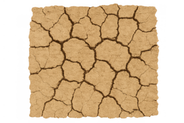 Cracked earth texture showing severe drought and desertification, climate change impact on dry land, transparent background