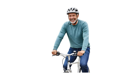 A smiling person enjoying outdoor sports (e.g., cycling), with an expression of exhilaration and freedom