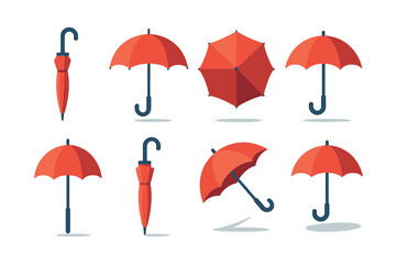Obraz premium Red umbrella collection, flat vector illustration, rainy season, parasol designs