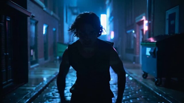 Course nocturne dans une ruelle urbaine