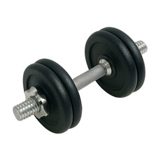 Naklejka premium Adjustable dumbbell with matte black plates and a silver knurled handle