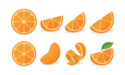 Naklejka premium Orange slices variety, flat vector illustration with citrus, fruit segments