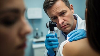Doctor examining skin with dermatoscope