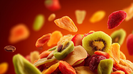 Assorted Dried Fruits Levitate and Mix