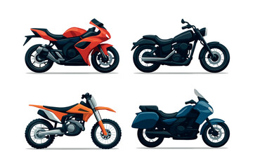 Obraz premium Motorcycle collection, flat vector illustration, motorbikes, road bikes