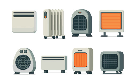 Home heater collection, flat vector illustration, radiators and space heaters