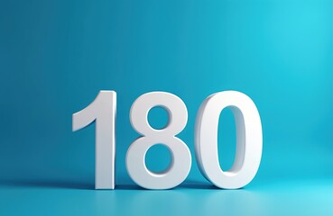 Three dimensional white number 180 stands on blue surface. Blank space available for text. Commercial promo concept for sale discount anniversary.