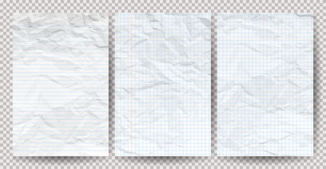 Set of white clean crumpled papers