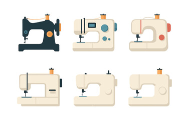 Sewing machine collection, retro, vintage, flat vector illustration