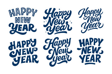 happy new year lettering designs set with vintage style script font