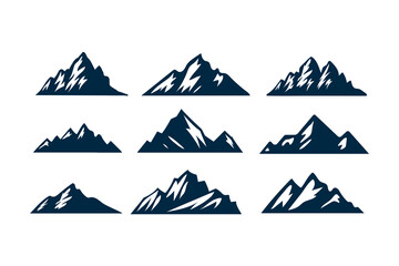 Mountain silhouette set. Rocky mountains icon or logo collection. Vector illustration.