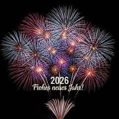 Fototapeta premium Spectaculaire feu d’artifice pour souhaiter une heureuse année 2026 et célébrer le nouvel an en beauté