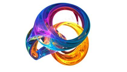 Swirling, luminous fractal art featuring intertwined, colorful ribbons against black