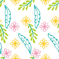 Seamless pattern with flowers and leaves. Floral background.