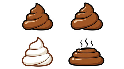 Collection of stylized brown and white poop emojis representing different forms of excrement and waste with steam, isolated on a white background for diverse messaging and fun use cases
