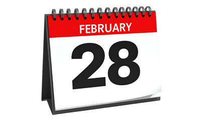 A desk calendar shows February 28th, with a red header and white pages