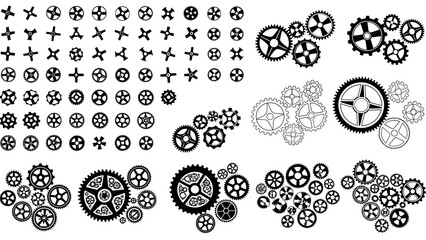 Elegant and versatile vector collection of sleek industrial gears and intricate mechanical cogs, perfect for design projects symbolizing progress, connection, and precision engineering