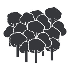 Isolated pictogram showing multiple trees representing forest, ecology, reforestation, environmental protection, nature conservation, sustainable landscape 