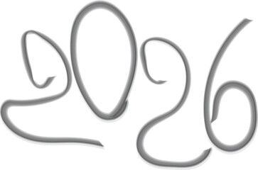 Stylized handwritten gray numerals representing the upcoming year 2026 isolated on a clean white background.