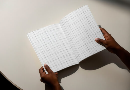 Open Book Magazine with Hands Mockup