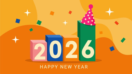 Fototapeta premium 2026 New Year Celebration Graphic with Confetti and Party Hat