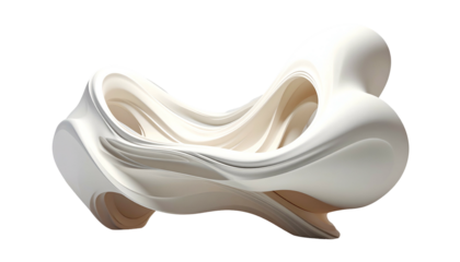 Abstract, organic, flowing white sculpture with rounded shapes and internal voids